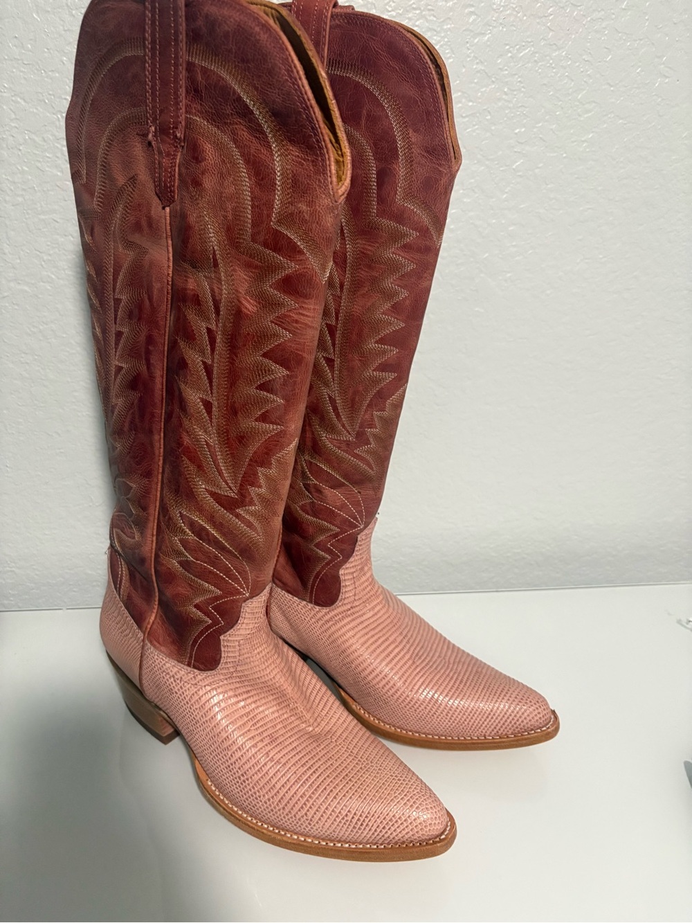 Tecovas Abby Pink Frost Women’s Heeled Cowboy Boots